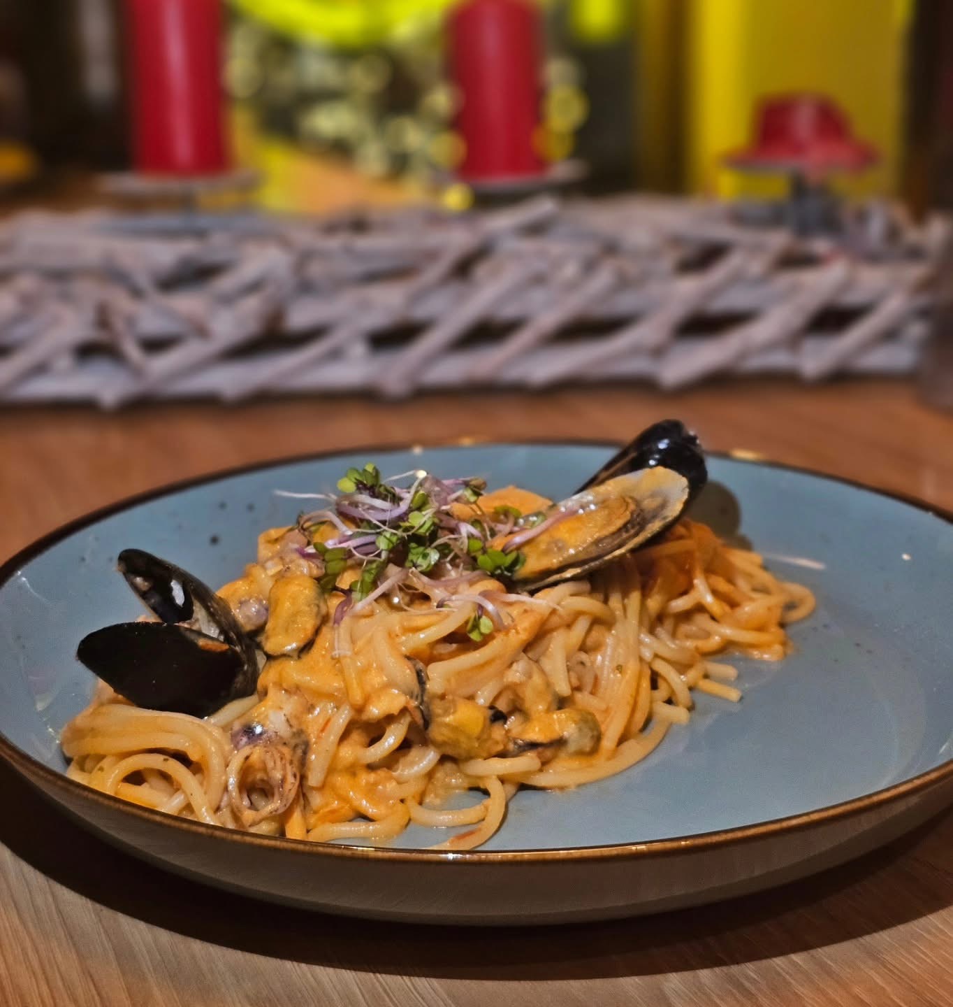 Spaghetti with Seafood and Tomato Cream Sauce